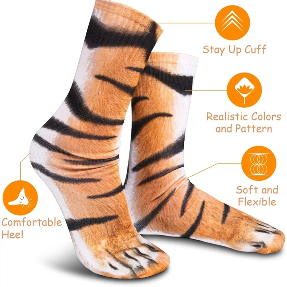 Animal 3D Tiger Cat Paws Socks, NWT